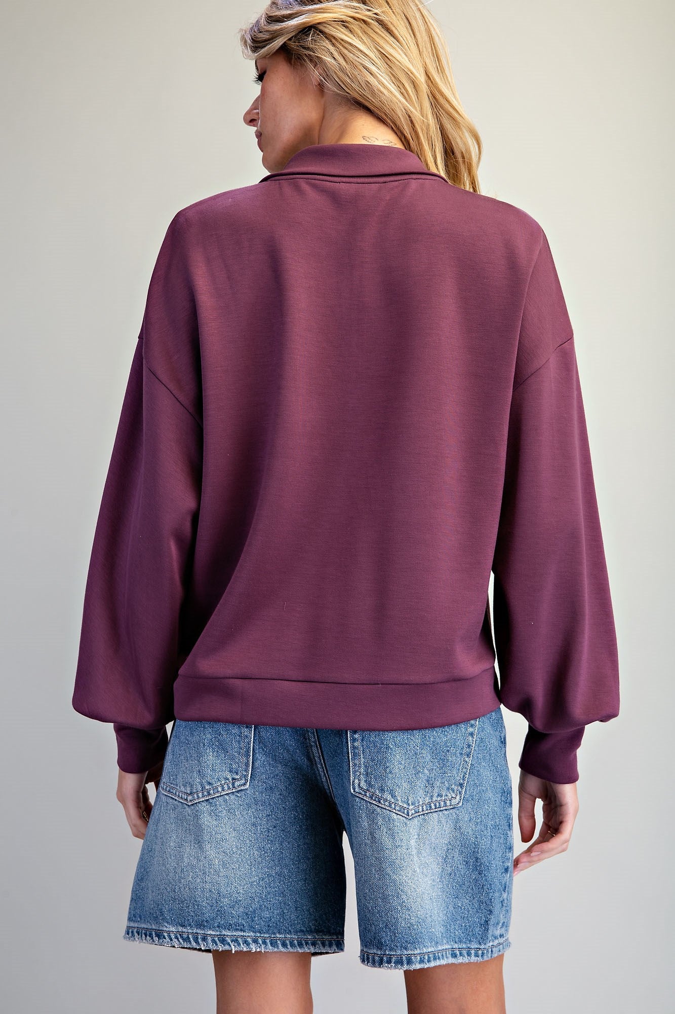 LACE TRIM QUARTER ZIP PULLOVER