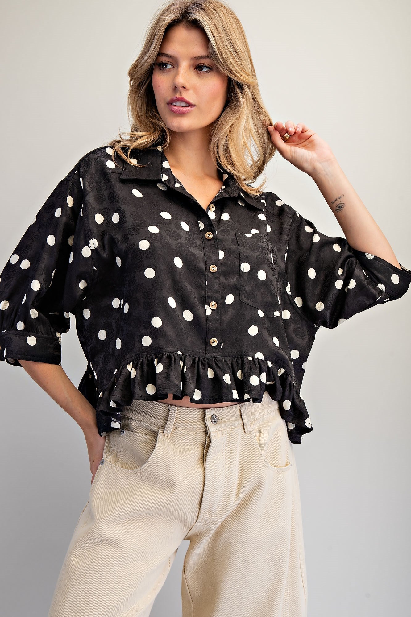 POLKA DOT BUTTON DOWN BLOUSE