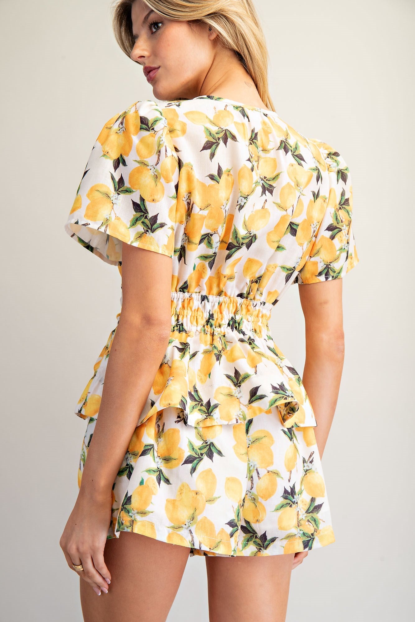 LEMON PRINTED ELASTIC WAIST PEPLUM