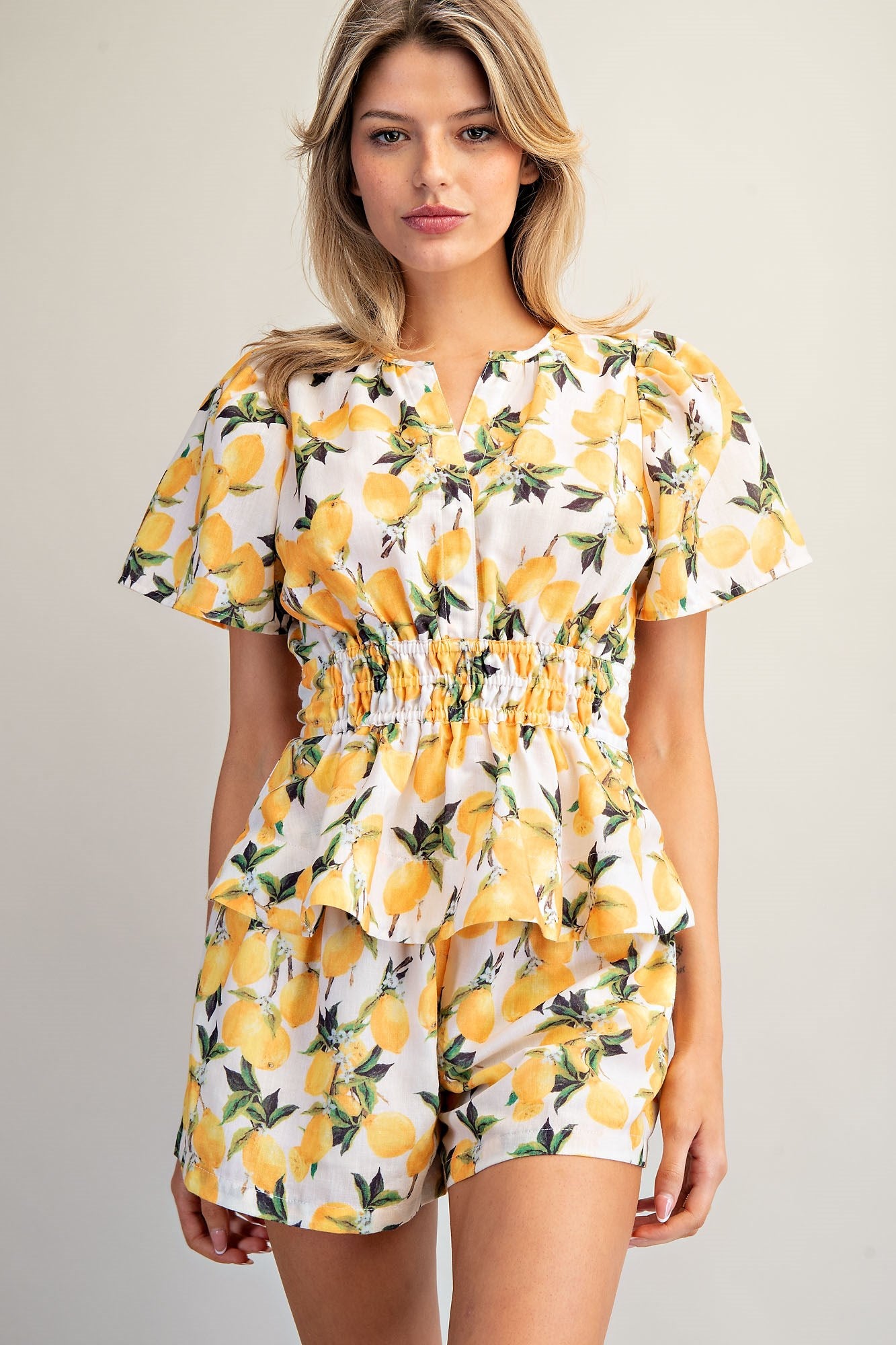 LEMON PRINTED ELASTIC WAIST PEPLUM