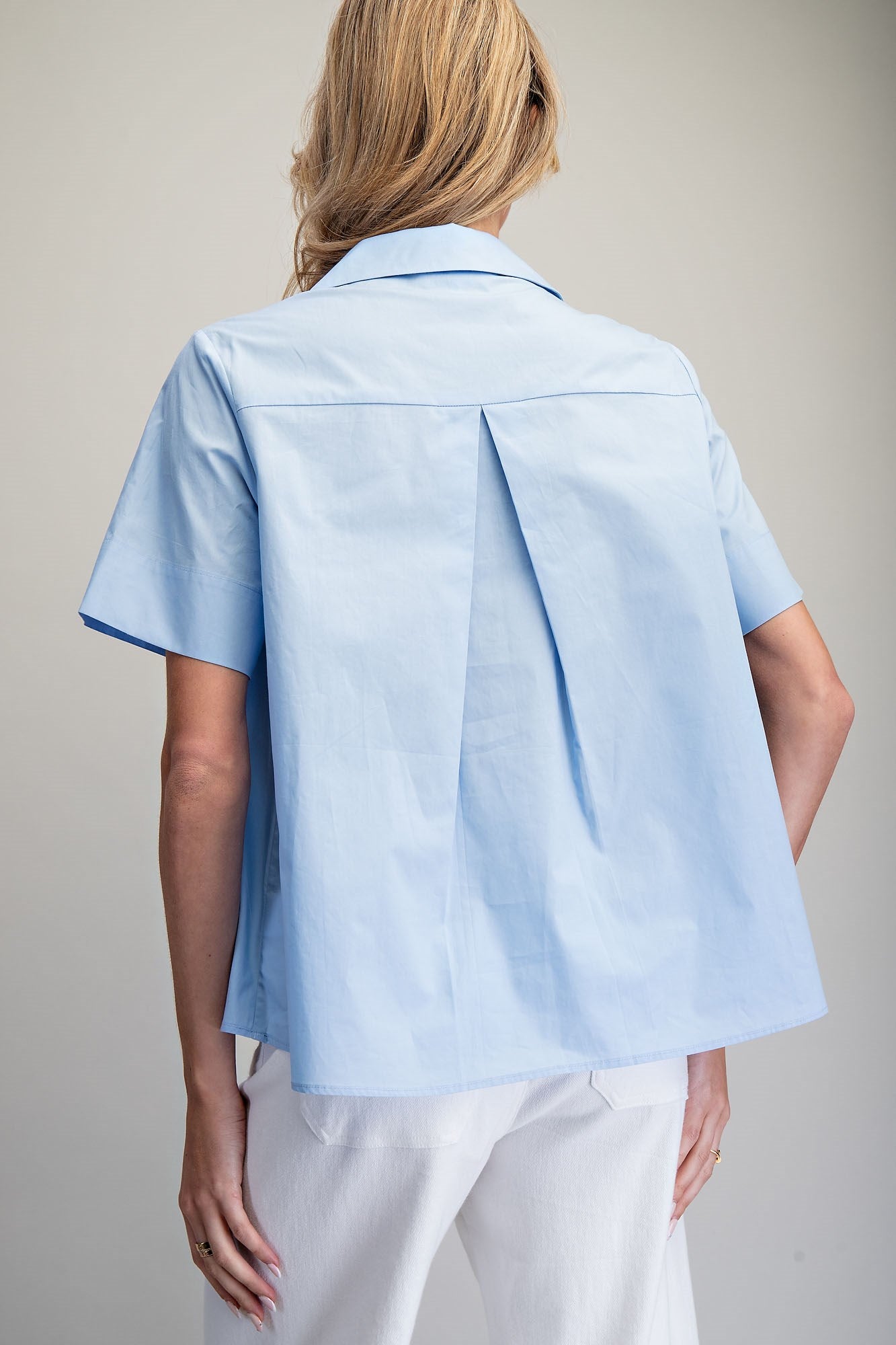 SOLID COLLARED SHORT SLEEVE BLOUSE