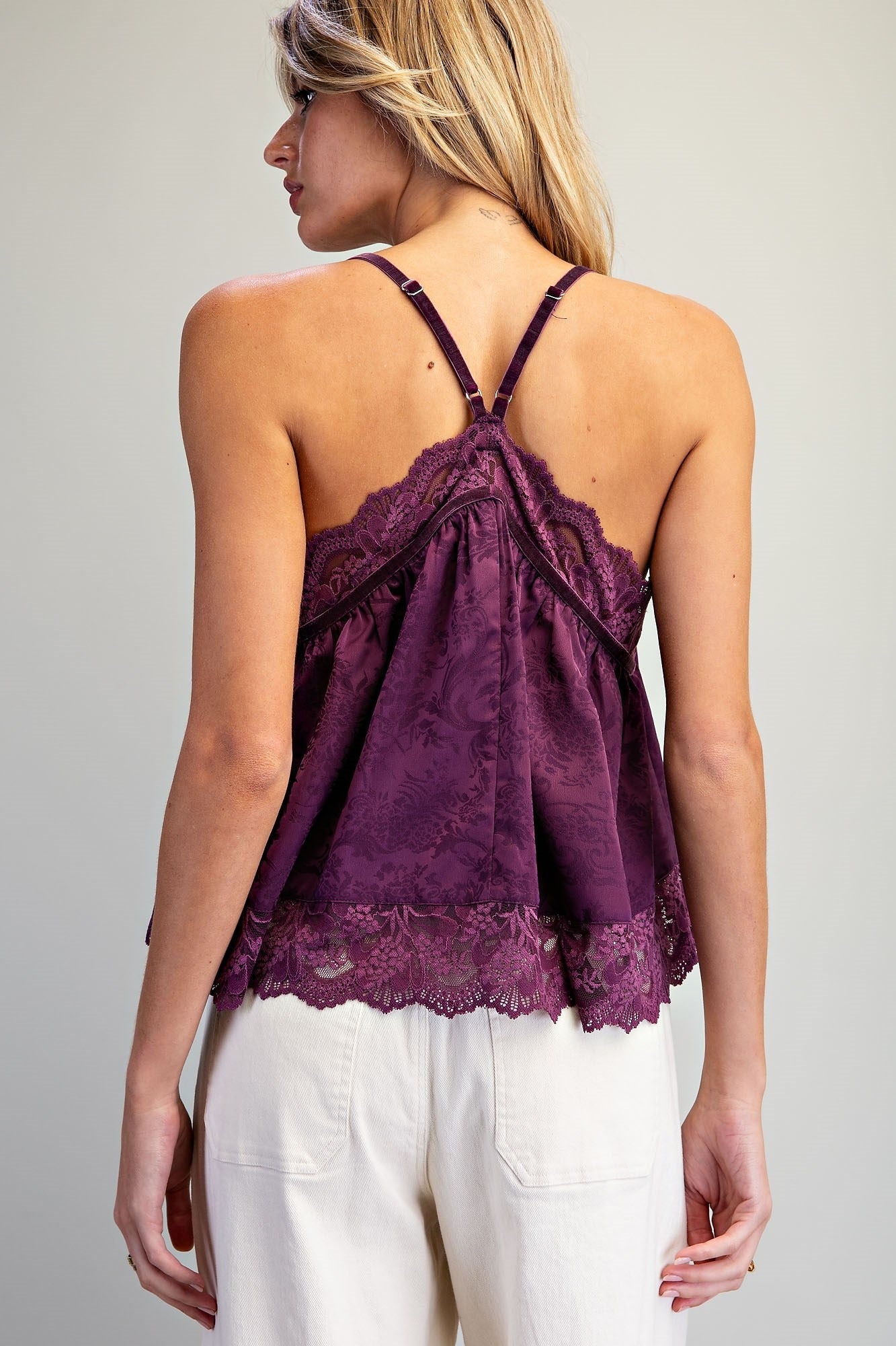 LACE TRIM JACQUARD CAMI TOP