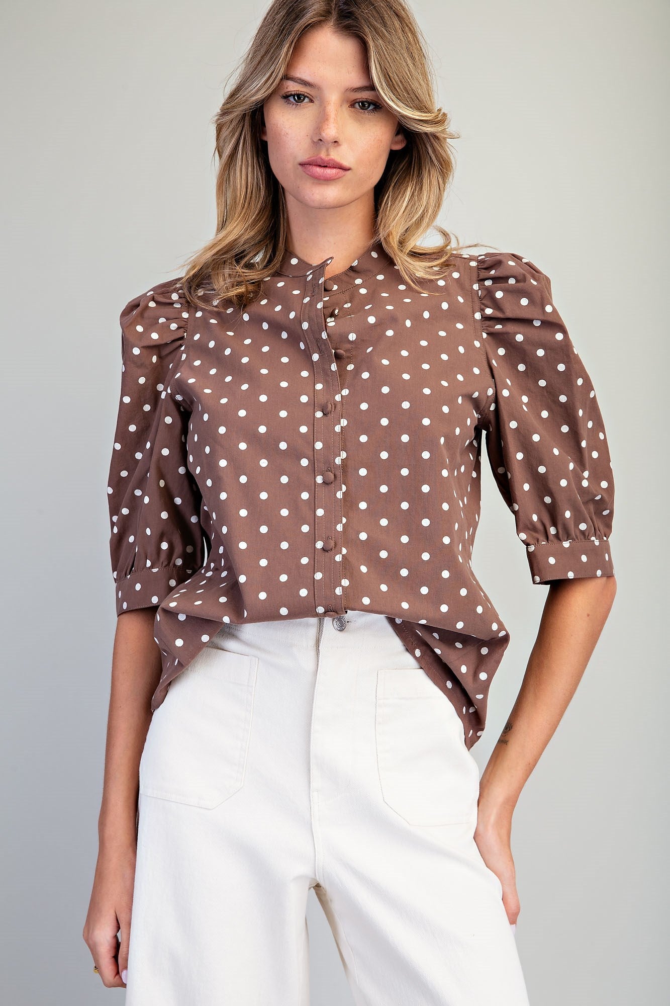 POLKA DOT PUFF SLEEVE BLOUSE