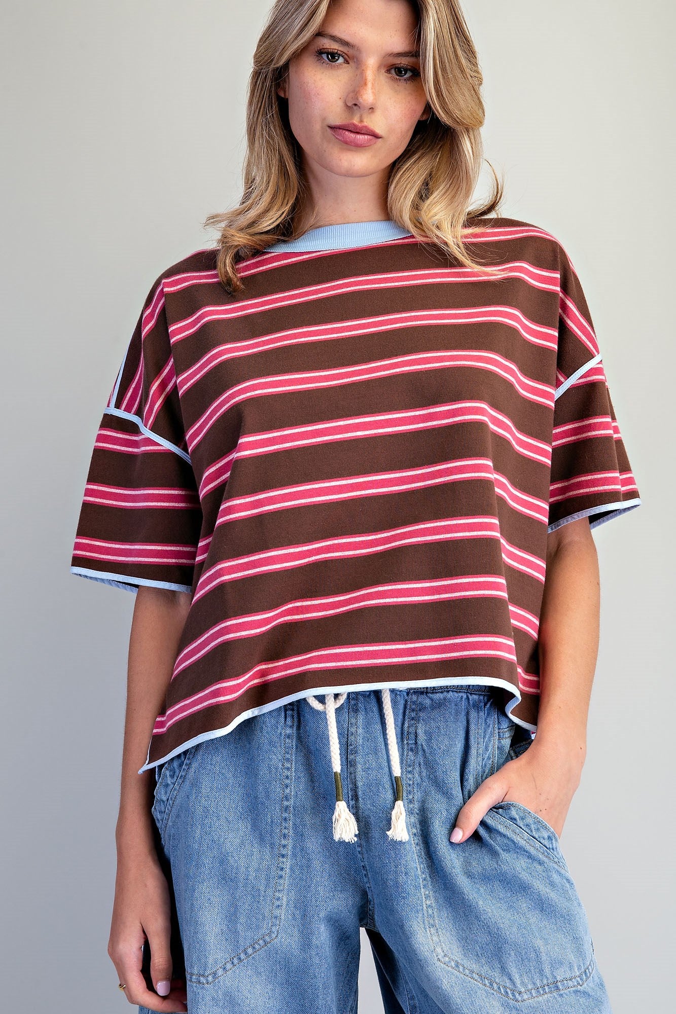 SOFT WASHED STRIPED BOXY TOP