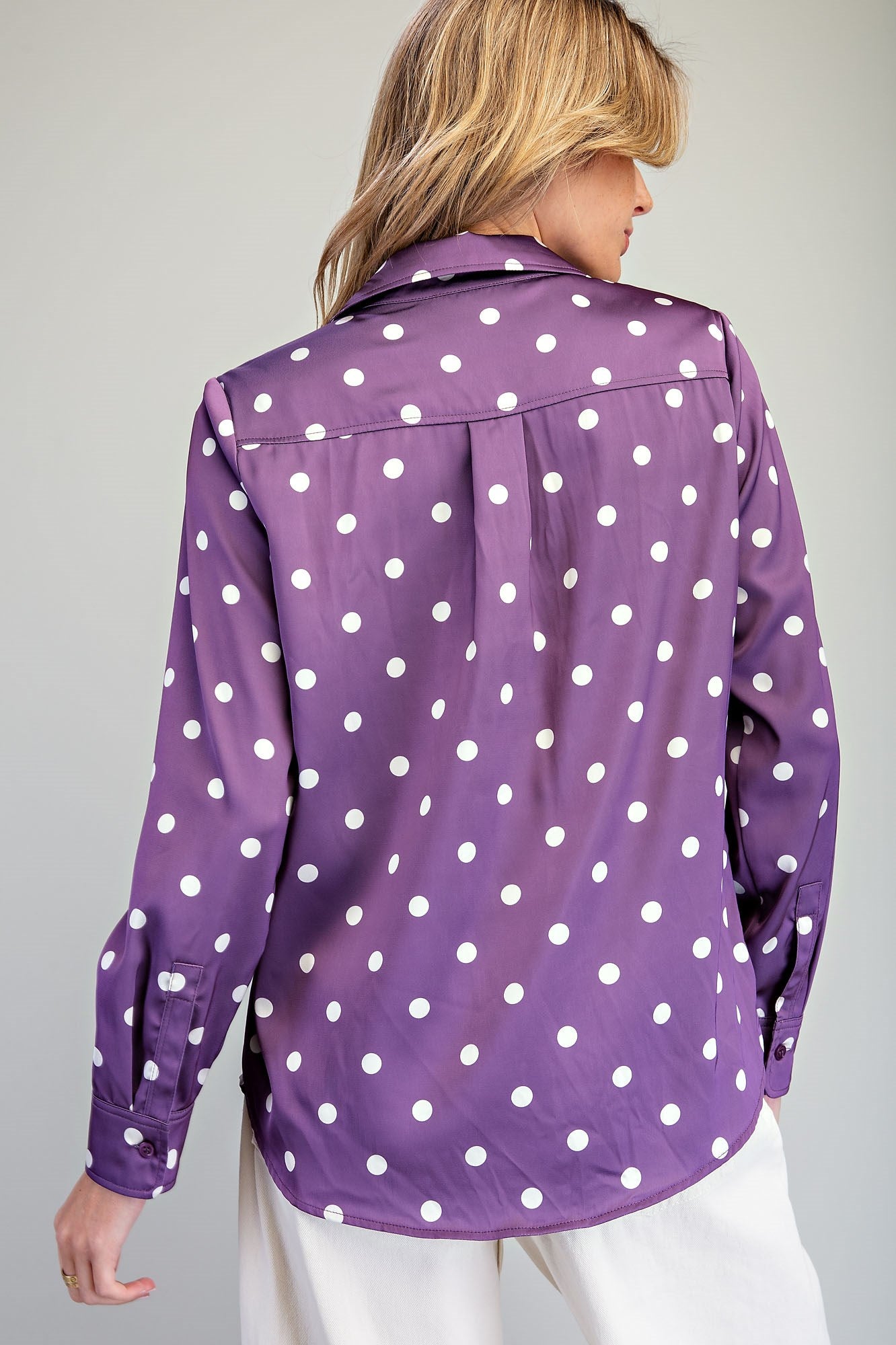 SATIN POLKA DOT BUTTON DOWN BLOUSE