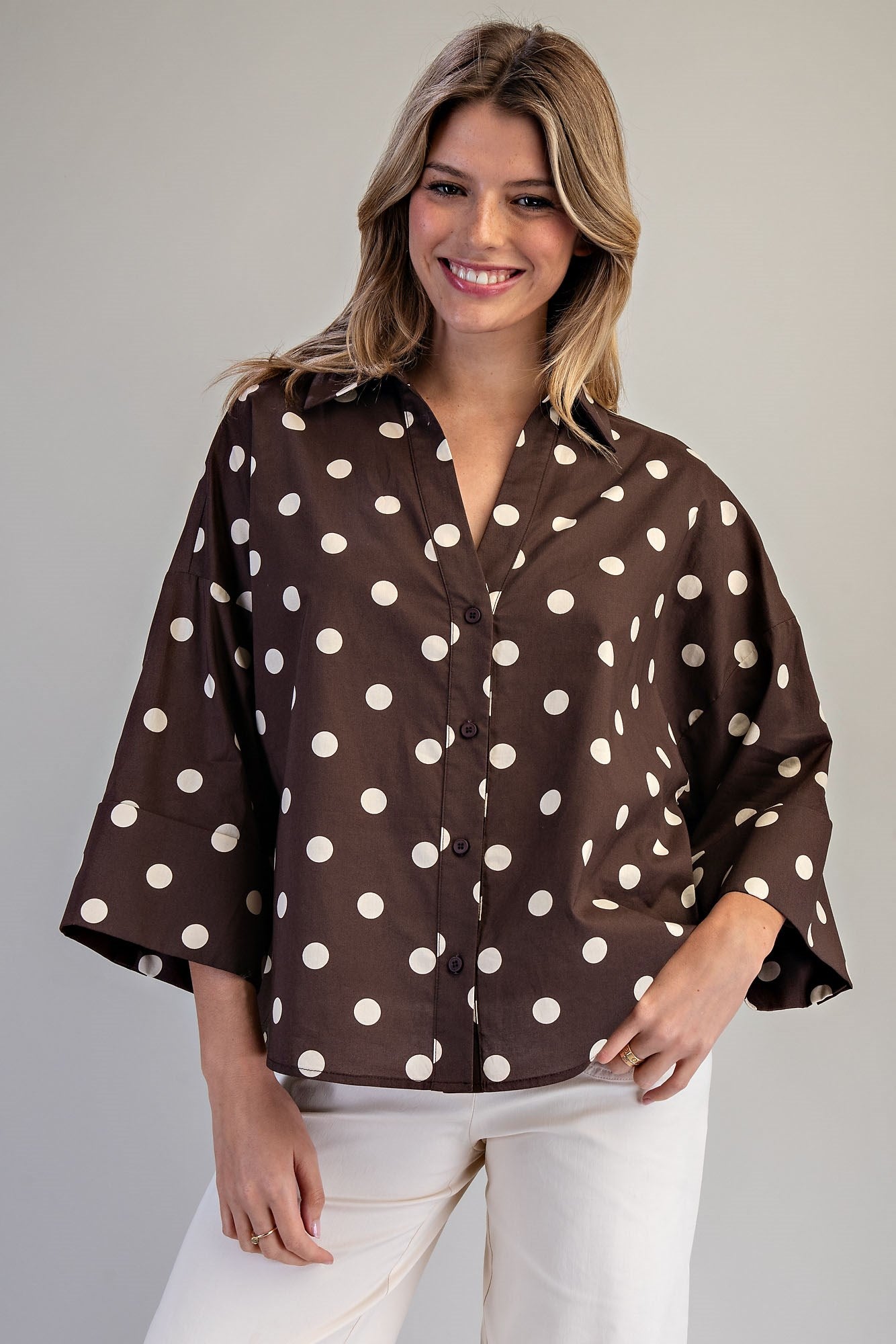 BUTTON DOWN POLKA DOT BLOUSE