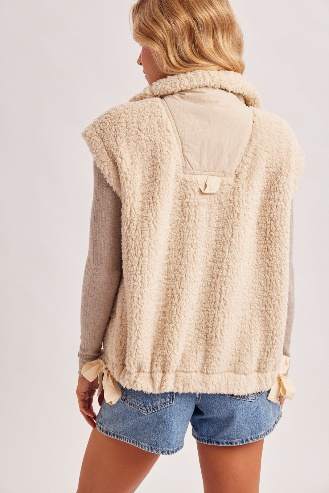 BUTTON DOWN MOCK NECK FLEECE SHERPA VEST