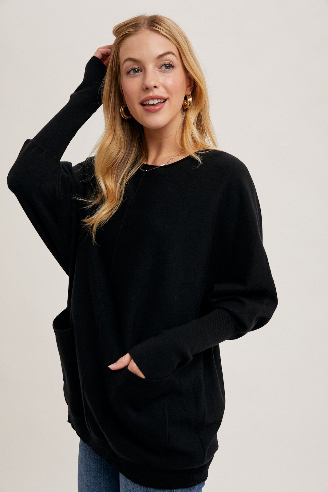 LONG SLEEVE DOLMAN TUNIC SWEATER