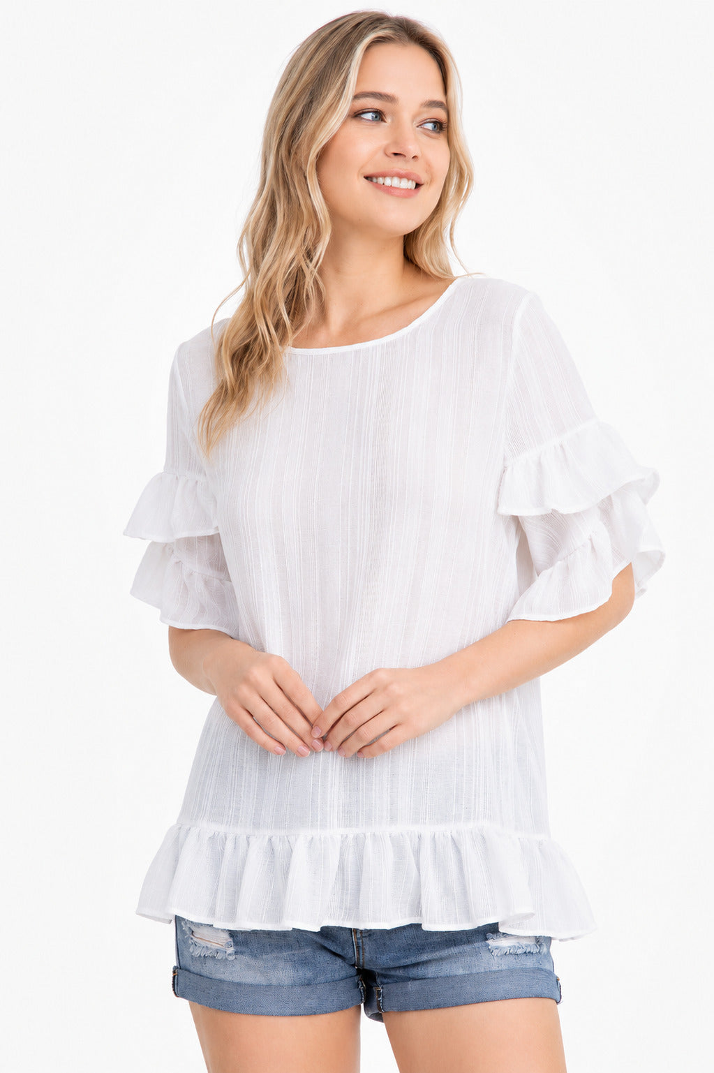 GAUZE RUFFLED TOP