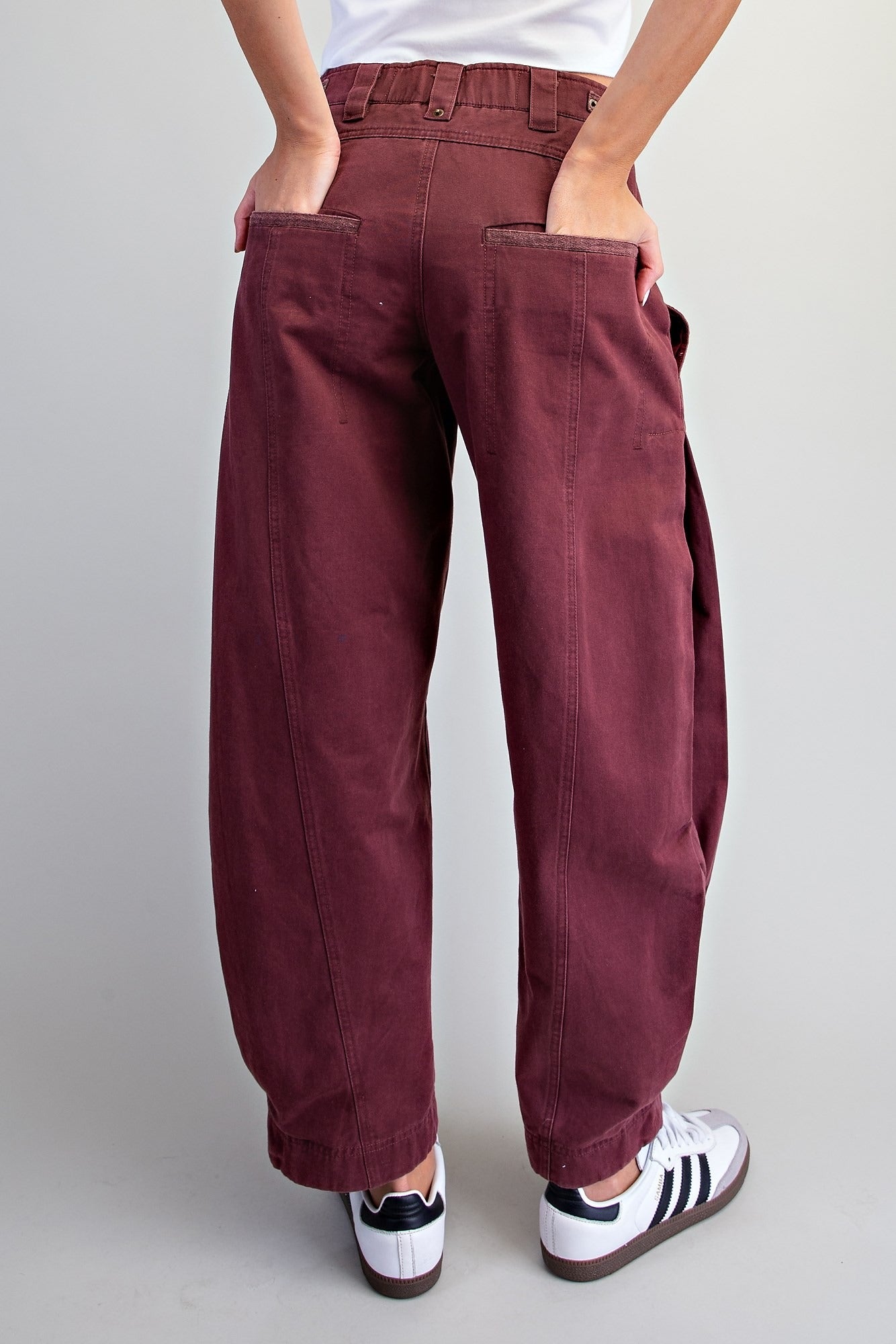 MINERAL WASHED SIDE PLEAT BARREL LEG PANTS