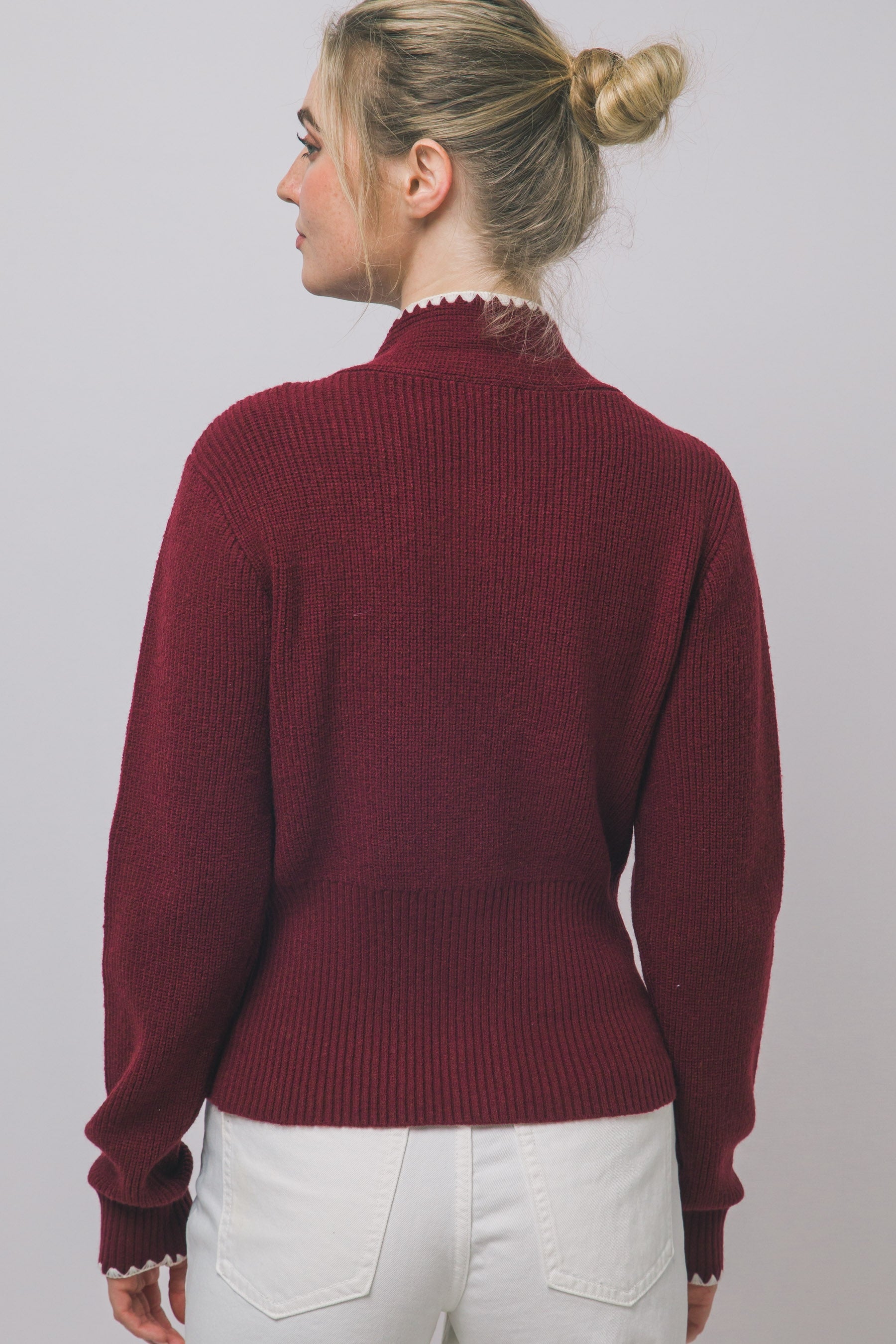 COLLARED RIBBED BUTTON DOWN CARDIGAN